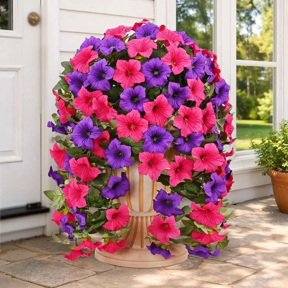 2-Pack Fuchsia Purple Artificial Flowers Realistic Plants Outdoors Hanging Decor
